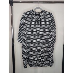 Shaquille O'Neal XLG Big & Tall 4XL Button Up Shirt Black White Geometric Rayon